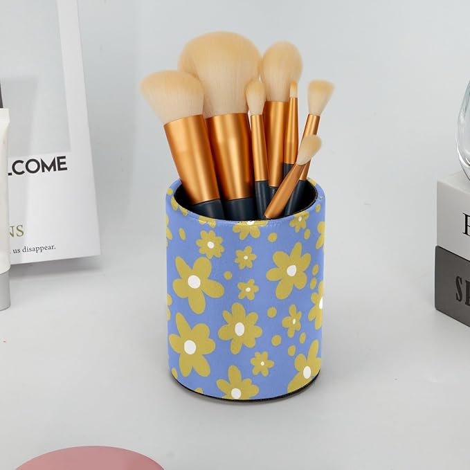 Yellow Flowers Leather Pen Holder - Image 6