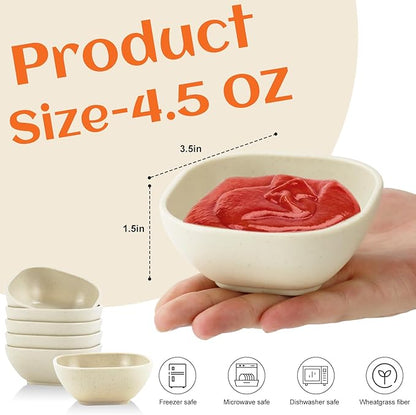 Homienly Soy Sauce Dishes,Wheat Straw Small Bowl Set of 6-4.5 OZ Small Dessert Bowls,Unbreakable Dipping Bowls,Dipping Sauce Cups,Mini Prep Bowls, Dip Bowl for Side Dish - Beige
