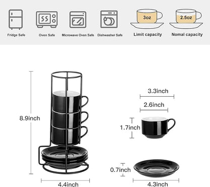 YOLIFE 2.5oz Espresso Cups Set of 4, Porcelain Stackable Espresso Cups - Image 2