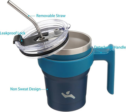 Konokyo 10 oz Tumbler with Handle and Straw, Insulated Travel Mug | Indigo - Image 2