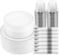 M MCIRCO 350 Piece Dinnerware Set,100 Silver Rim Plastic Plates, 50 Cups,50 Pre Rolled Napkins with Plastic Silverware, Disposable Dinnerware Set for 50 Guest, Silver