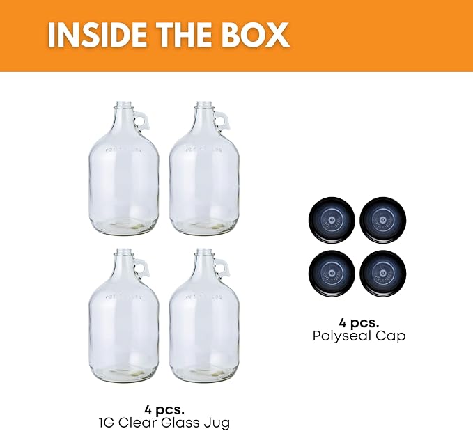 1 Gallon Glass Jug 4 Pack with Polyseal Caps | 128 oz | Laundry container | - Image 2
