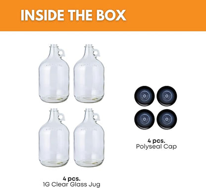 1 Gallon Glass Jug 4 Pack with Polyseal Caps | 128 oz | Laundry container | - Image 2