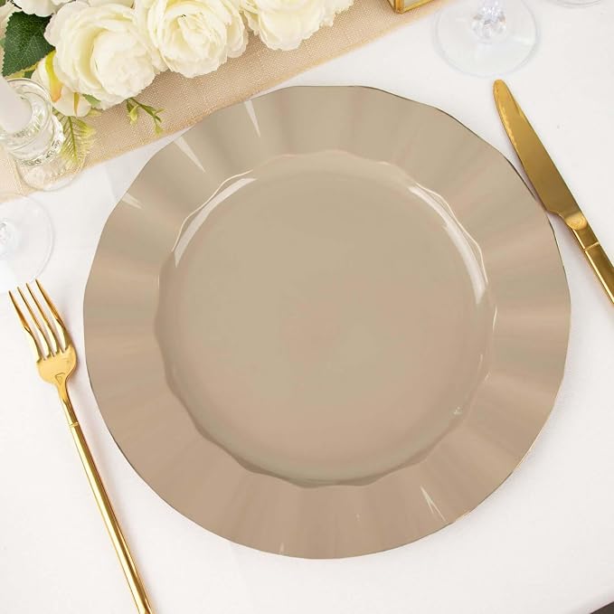 Efavormart 11" Dinner Plates – Set of 10 Plastic Taupe Round Disposable Plates by efavormart