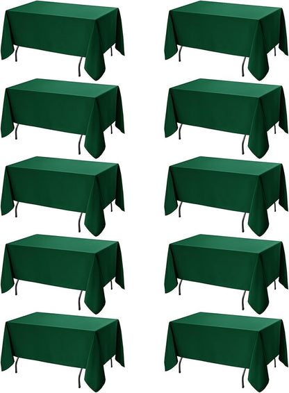 10-Pack Hunter Green Tablecloths for Rectangle Tables, 70 x 120 Inches, Stain-Resistant Polyester Fabric for 6 Foot Tables - Washable Table Covers for Weddings, Birthday Parties, Events