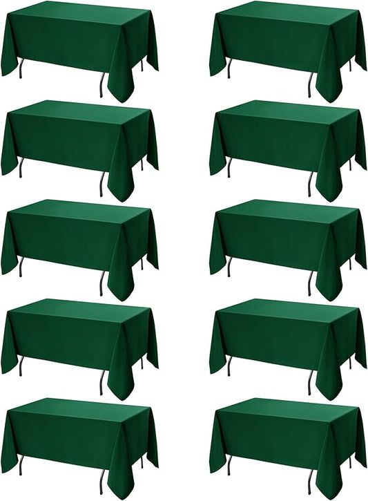 10-Pack Hunter Green Tablecloths for Rectangle Tables, 70 x 120 Inches, Stain-Resistant Polyester Fabric for 6 Foot Tables - Washable Table Covers for Weddings, Birthday Parties, Events
