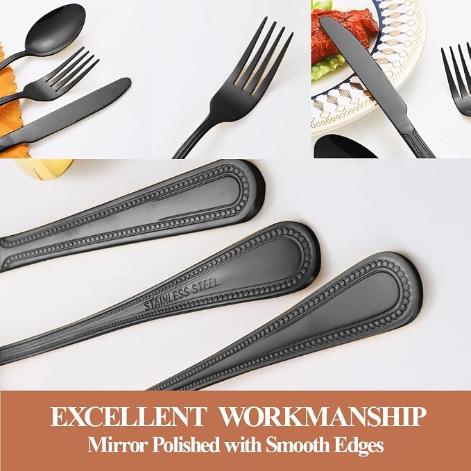 20 Pcs Black Silverware Set for 4, Food Grade Stainless Steel Flatware Set - Image 4