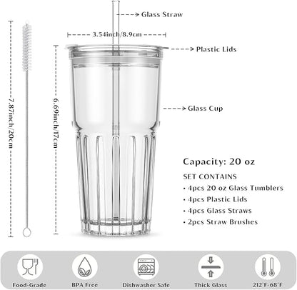 INSETLAN 20 oz Clear Glass Tumbler Set - Image 2
