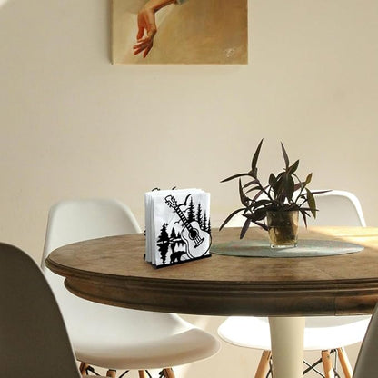 Guitar Forest Decorative Black Metal Napkin Holder for Table, 5.3" x 4.9" x 1.9" Music Tree Standing Napkin Holder for Home Kitchen Restaurant Picnic Party Coffee Bar Dining Room