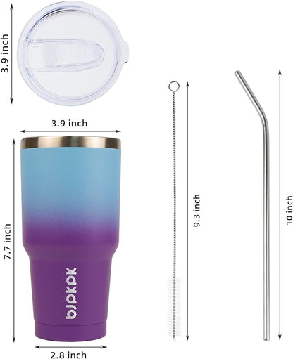 BJPKPK 30oz Color Block Tumbler With Lid And Straw,Stainless Steel Double Wall Vacuum Insulated Tumblers,Ocean Dream