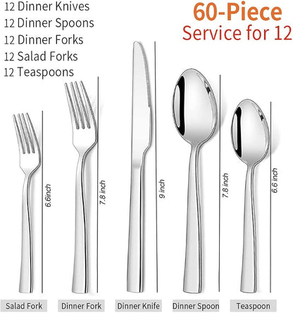 Silverware Set for 12, CXJY 60-Piece Stainless Steel Flatware Cutlery Set - Image 2