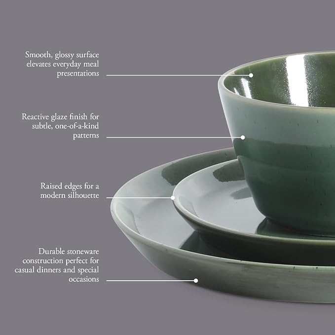 Gibson Elite 12 Piece Fern Canyon Plates and Bowls Reactive Glaze Modern Coupe - Image 3