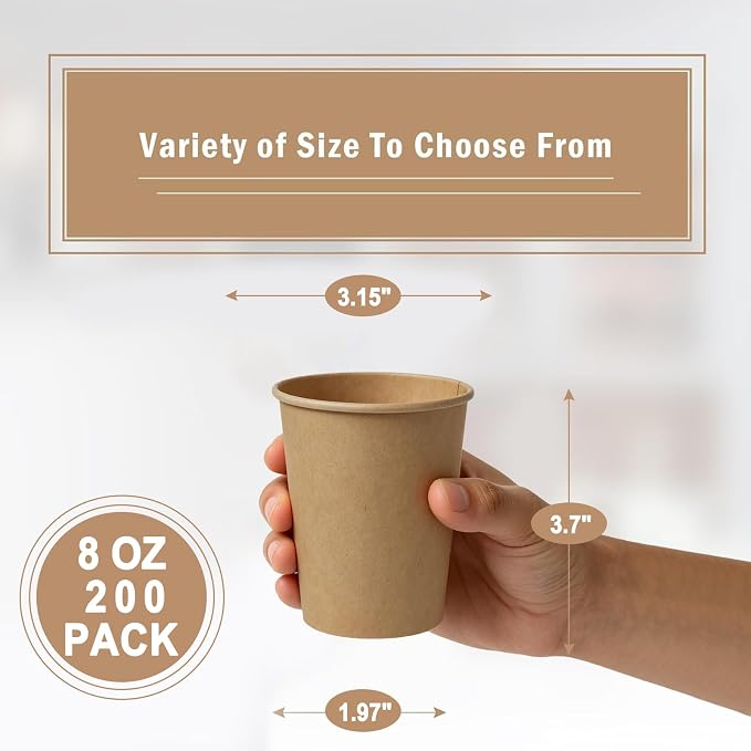 Lamosi 200 Pack 8 oz Kraft Paper Cups, Suitable - Image 2