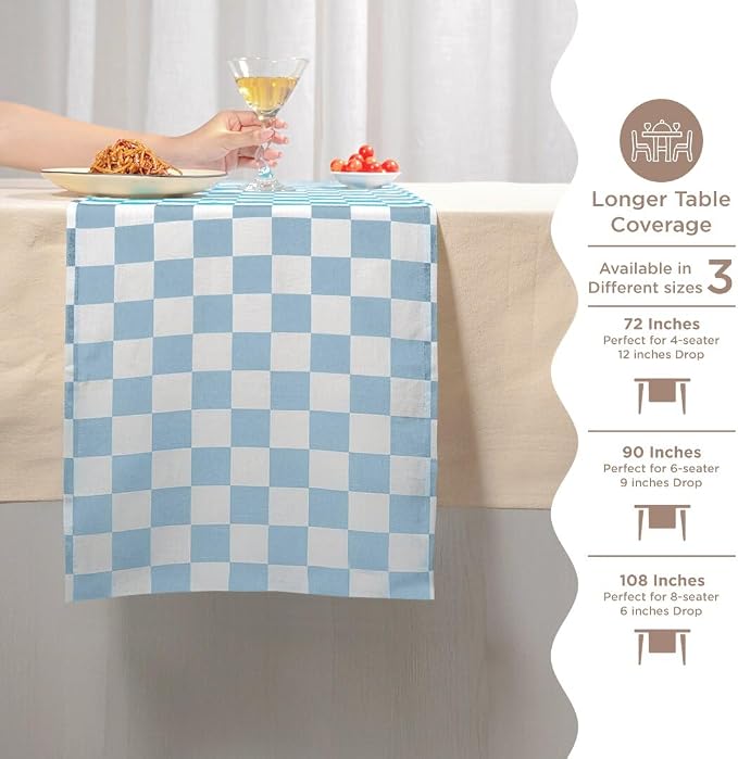 Folkulture Summer Table Runner 108 Inches Long | Blue Checkered | Table Runner - Image 7