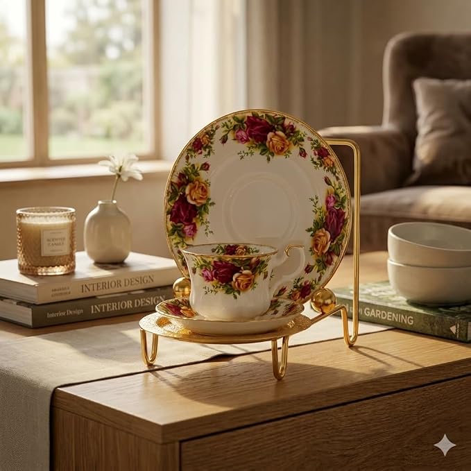 HOHIYA Gold Tea Cup and Saucer Display Stand 6 Cup Holder Rack | Elegant gold - Image 3