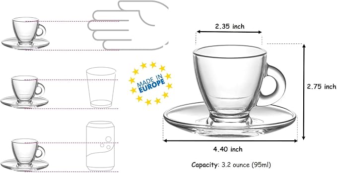 BOHEM'S Espresso Cups, 3.2 oz Small Demitasse Clear Glass Espresso Drinkware - Image 5