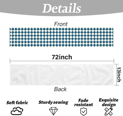 Blue White Diamond Table Runner, Tea Themed Party Decoration | Long Checkered - Image 6