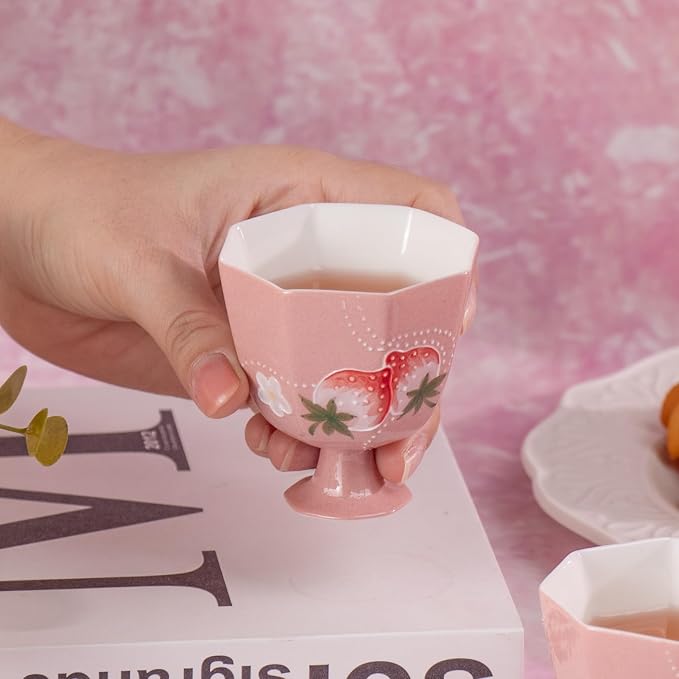 KAMMAK Tea Cup Set of 2 Small Tea Cups 2oz Red Porcelain Tea Cup Set, Asian - Image 3