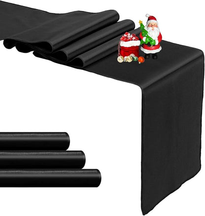 4-Pack Black Satin Table Runner 12 x 108 Inch Long Bright and Smooth Silk by Pufogu