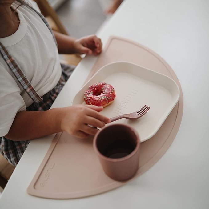 mushie Square Dinnerware Plates for Kids | Made in Denmark, Set of 2 (Ivory)