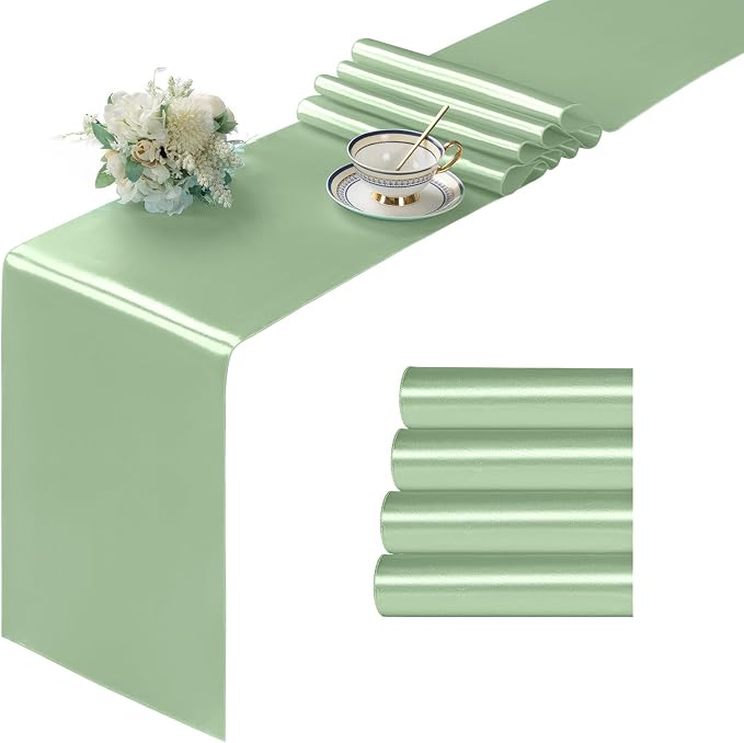 Manyshofu Sage Green Satin Table Runner 12x108 by Manyshofu