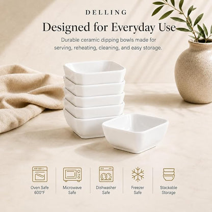 DELLING 3 Oz Ceramic Dipping Bowls Set of 6, Porcelain Soy Sauce Dish - Image 5