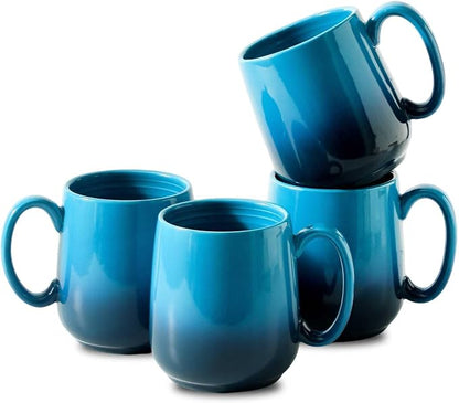 HASENSE 15oz Large Ceramic Mug Set, 4-Piece Blue Ombre Coffee Cups by Hasense