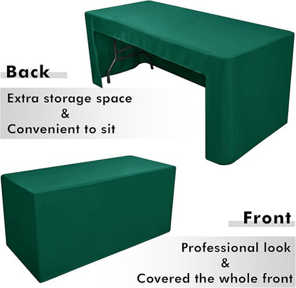 Nasitos 2 Pack Green 8ft Tablecloth Fitted-Open Back Folding Table Cover Washable and Wrinkle Resistant Table Cloth for Trade Show, Book Fair, Career Fair, Convention, Events