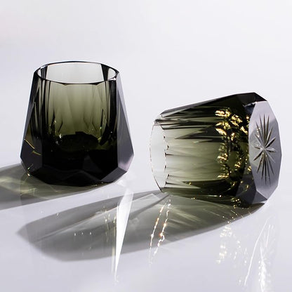 KAMMAK Crystal Whiskey Glasses Set of 2, 5.3oz Old Fashioned Glasses Stemless, Hand Blown Colored Cocktail Glasses, Engagement Gifts for Couples, Women, Men