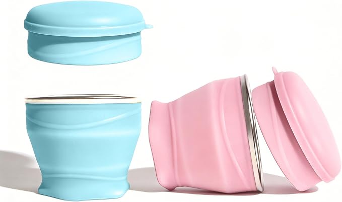 Collapsible Travel Cup with Lid - 6oz Mini Silicone Folding Cup with Stainless by zhuzhiloono