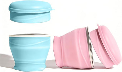 Collapsible Travel Cup with Lid - 6oz Mini Silicone Folding Cup with Stainless by zhuzhiloono