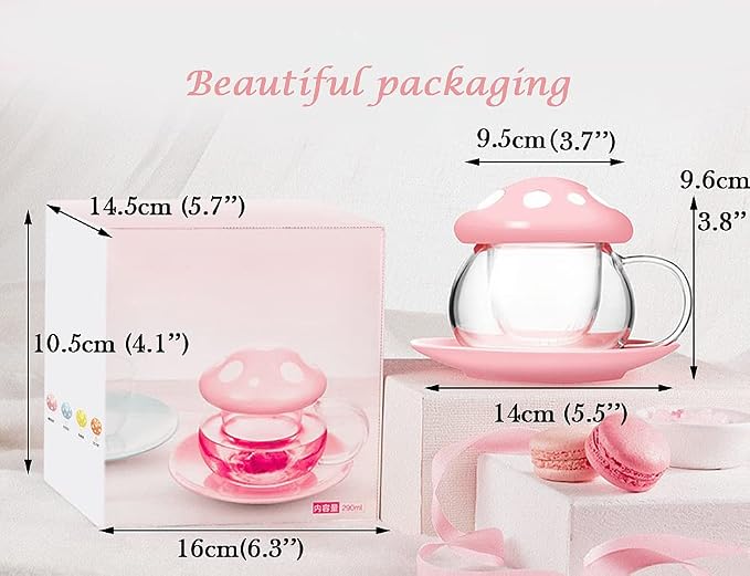 Mushroom Tea Cup Set, Cute Cups Glass Tea Cups - Image 6