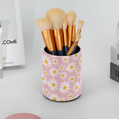 Cute Pink and Daisy Wildflowers Leather Pen Holder - Image 6