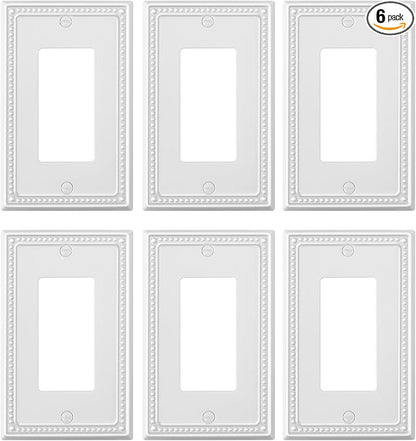 6-Pack Decorator Outlet Cover Plate, Decorative Switch Plates and Outlet Covers, Pure White Metal Wall Plates for Electrical Outlets, Receptacle, GFCI Outlet, Dimmer Switch