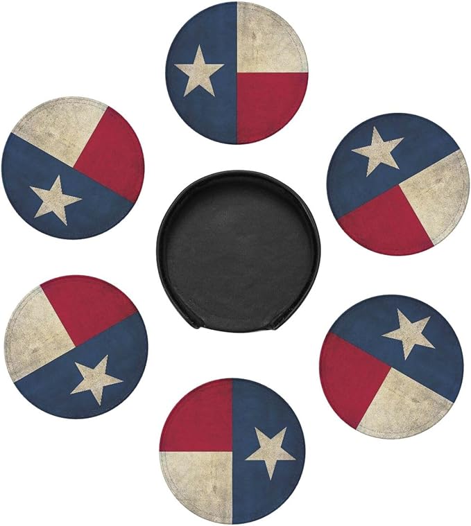 6 Pcs Texas Flag Pentagram Stars Leather Coasters - Image 7