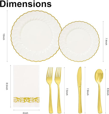 Lullaby 140PCS Ivory Scalloped Plastic Plates Set - Image 2