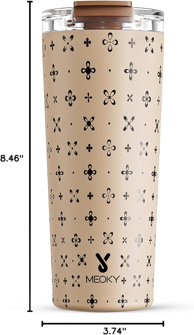 Meoky 24 oz Insulated Travel Coffee Mug: Leak Proof Lid, Mocha Cross | - Image 3