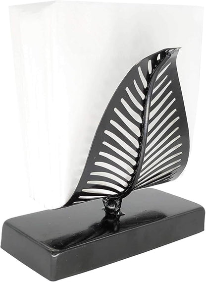 OwlGift Freestanding Modern Napkin Holder with Leaf Design, Tabletop Tissue Dispenser, Napkin Storage Organizer – Black