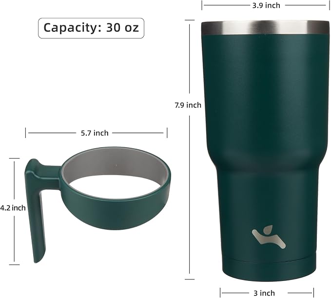 Konokyo 30 oz Tumbler with Handle and Straw, Insulated Travel Mug | Army Green; - Image 4