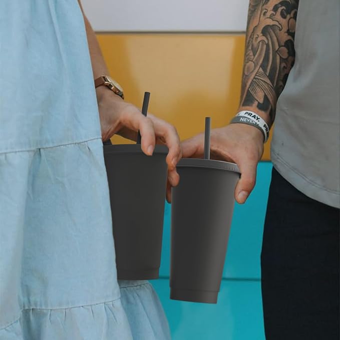 24 oz Plastic Cups With Lids and Straws, Sturdy & Food-Safe Iced Coffee Cups - Image 7