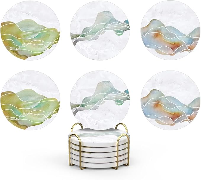 UMIRRO Absorbent Ceramic Stone Coasters Set of 6 by Umirro