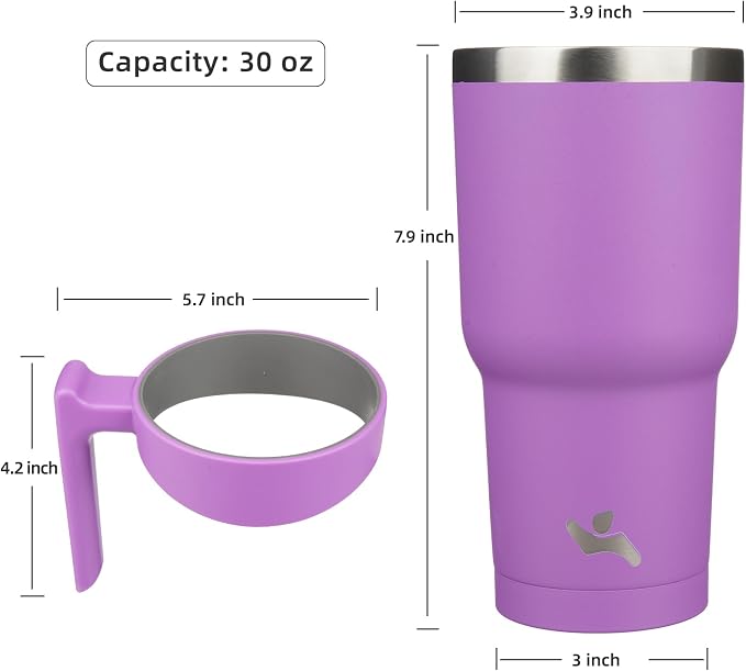 Konokyo 30 oz Tumbler with Handle and Straw, Insulated Travel Mug | Lavender; - Image 4