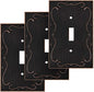 French Cabriole Decorative Wall Plate Switch Plate Outlet Cover (Single Toggle, 3 Pack, Aged Bronze)