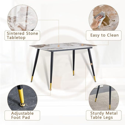 5 Piece Dining Table Set,4 Chair Dining Table Set, Sintered Stone Kitchen Table Top and Modern Chairs Set of 4 for Kitchen Dining Room, Small Space