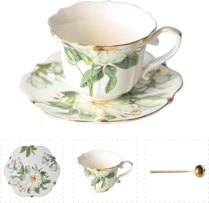 Vintage Floral Porcelain Tea Cup and Saucer Set by Unknown