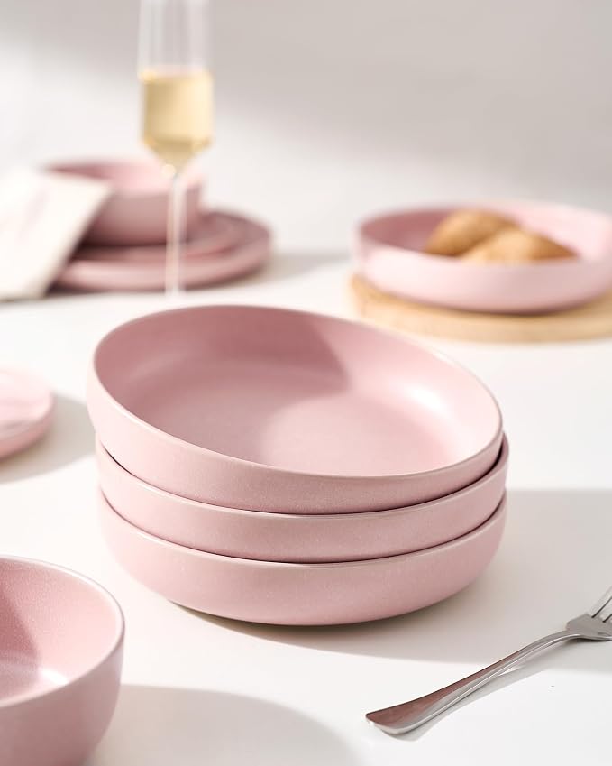 famiware Milkyway 33 oz Pasta Bowls Set of 8, Light Pink | Double Reactive Glaze - Image 5