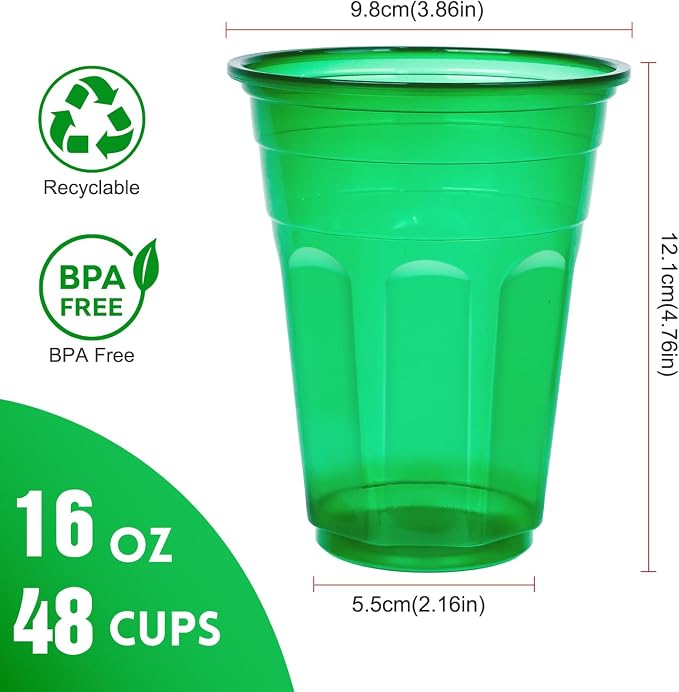 EcoDispose 48 Pack 16oz Colorful Reusable Plastic Cups | Stackable Spill Proof - Image 2