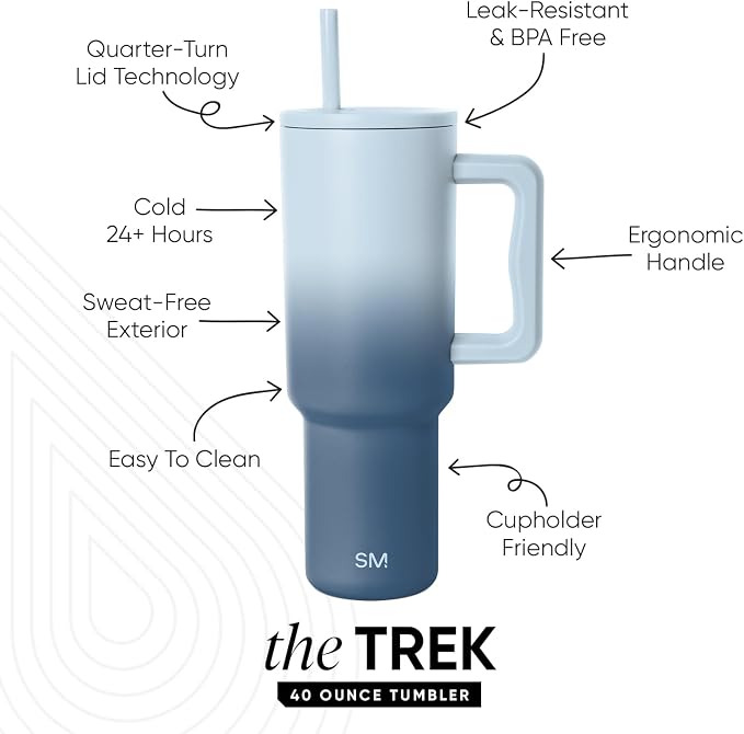 Simple Modern Tumbler with Handle and Straw | 40oz | Ombré | Trek Tumbler - Image 2