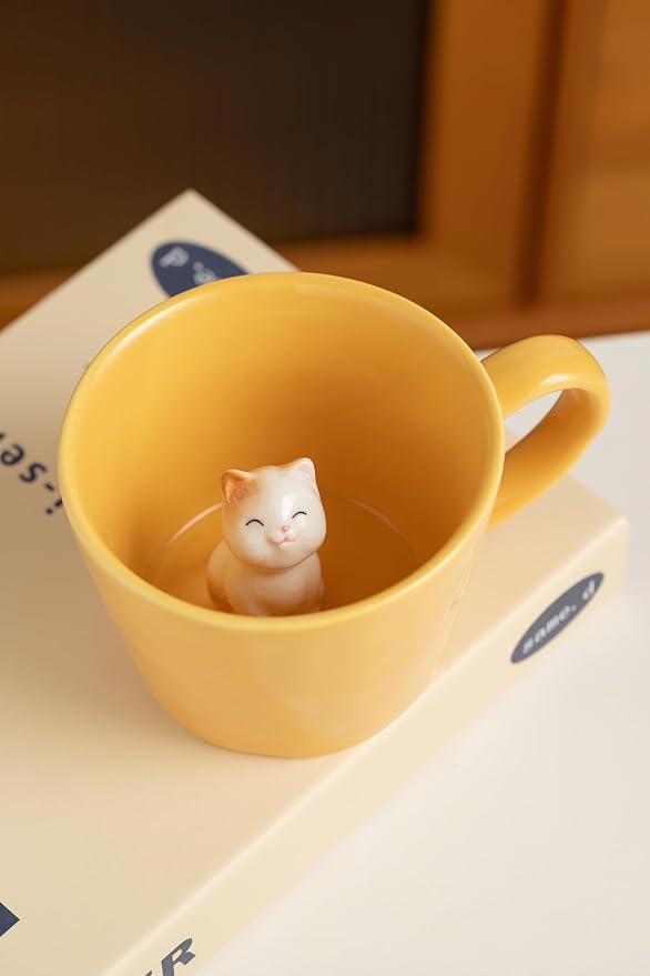 DIHOclub Cat Coffee Cup Hidden Ceramic Animal Inside Mug, Cute Cartoon Handmade - Image 3