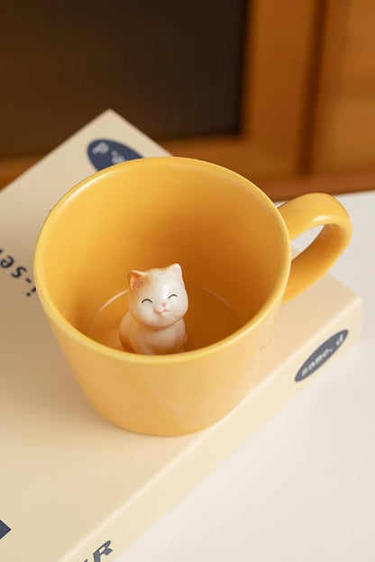 DIHOclub Cat Coffee Cup Hidden Ceramic Animal Inside Mug, Cute Cartoon Handmade - Image 3